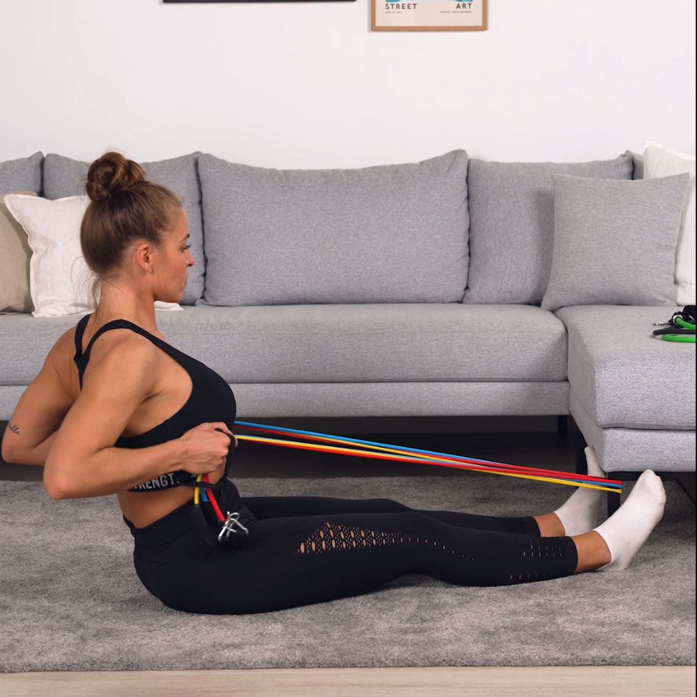 Tube-Set PRO - hochwertiges 5-in-1 Set Fitnessbänder mit Griffen und Türanker - muskelzone
