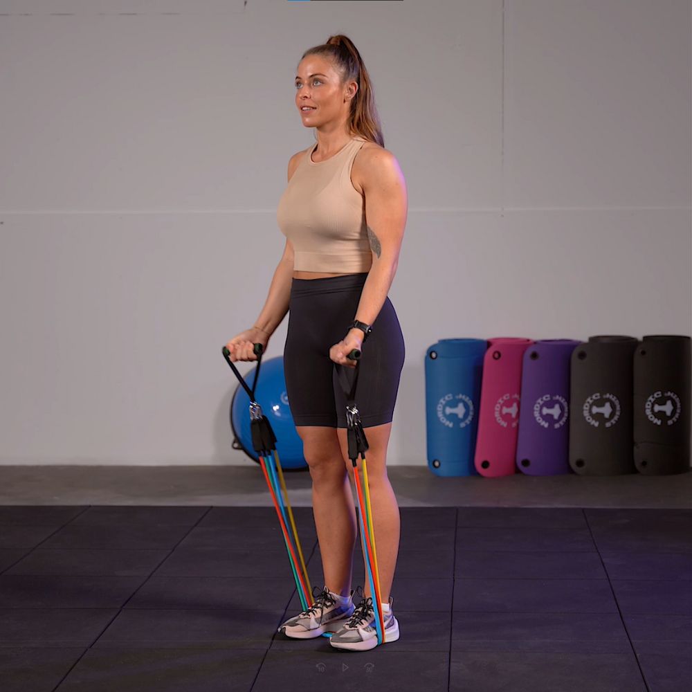 Tube-Set PRO - hochwertiges 5-in-1 Set Fitnessbänder mit Griffen und Türanker - muskelzone