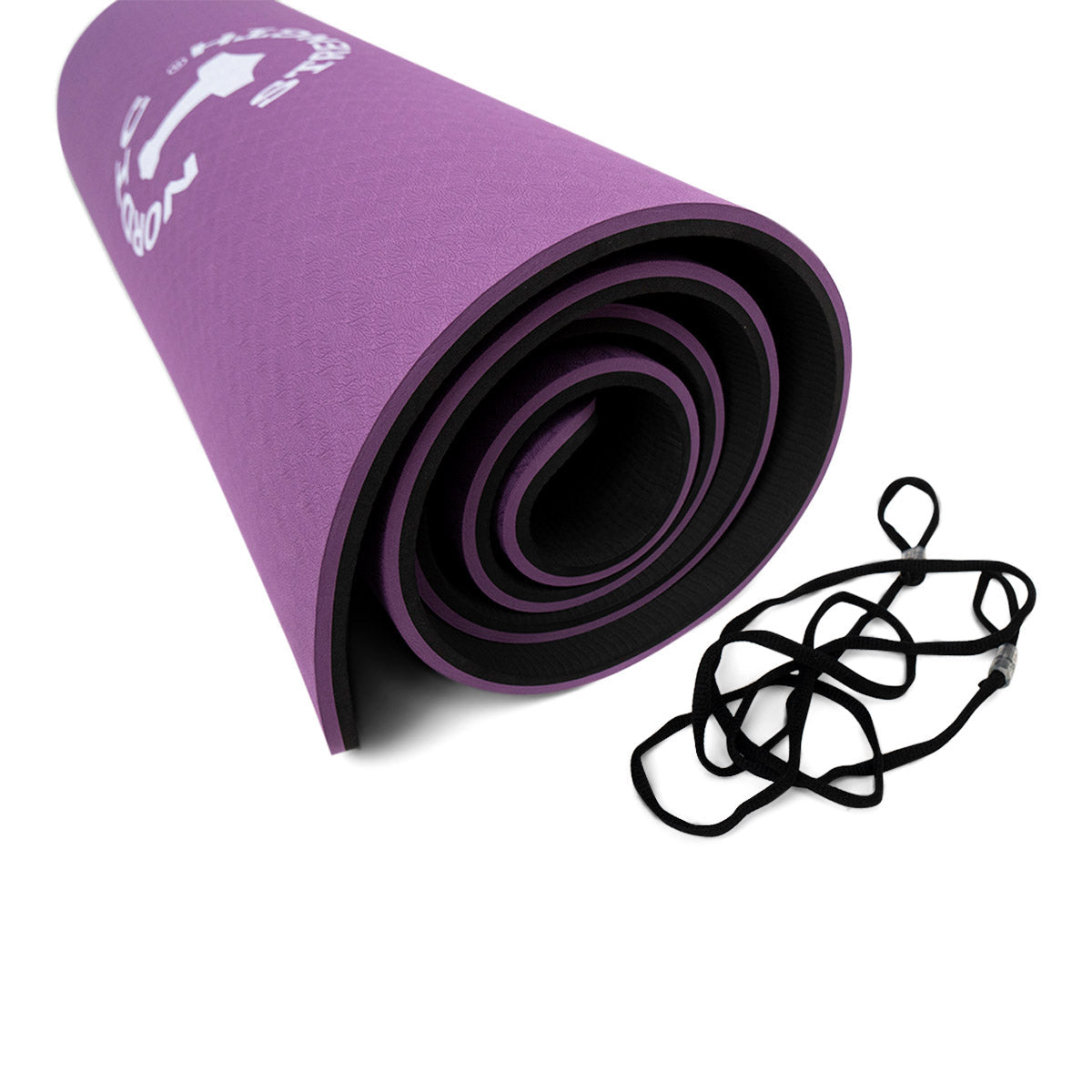 TPE Yogamatte 10 mm – Schwarz/Lila + Tragegurt